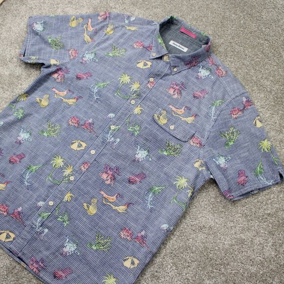 Tommy Bahama Reverse Print Shirt Mens Large Blue Hawaiian Cotton/Tencel S/S - Picture 3 of 14